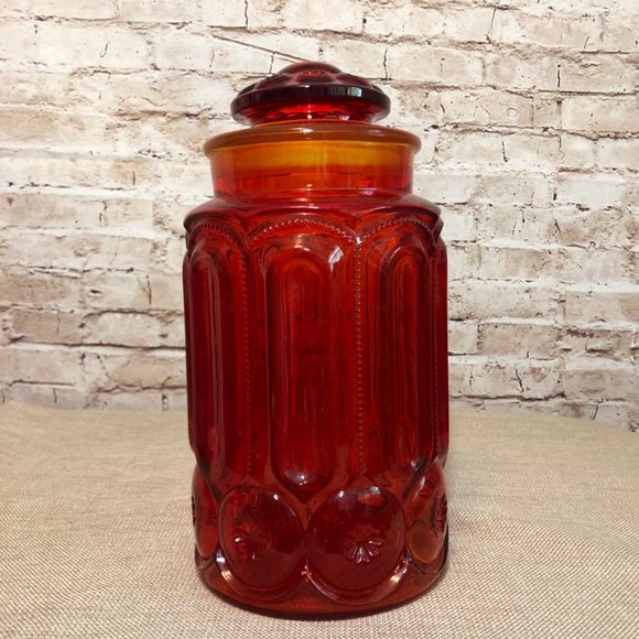 LE Smith Other - Vtg Amberina Canister Moon Stars Jar Red Glass
